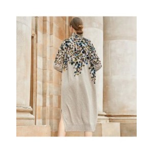 AIMEILI-Vestido holgado de manga larga con cuello alto para mujer, prenda elegante con estampado retro e informal para fiesta, o