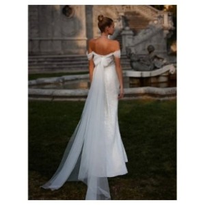 Vestido De Novia De tul con cuentas, traje De sirena con cuello barco y hombros descubiertos, con cordones en la parte posterior Vestido De Novia De tul con cuentas, traje De sirena con cuello barco y hombros descubiertos, con cordones en la parte posterior