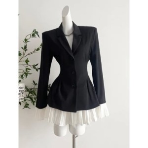 Vestido de traje de retazos elegante para mujer, cuello vuelto, botonadura única, manga acampanada, plisado, ropa elegante corea