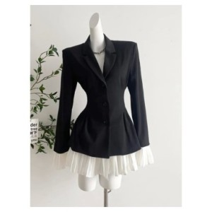 Vestido de traje de retazos elegante para mujer, cuello vuelto, botonadura única, manga acampanada, plisado, ropa elegante corea