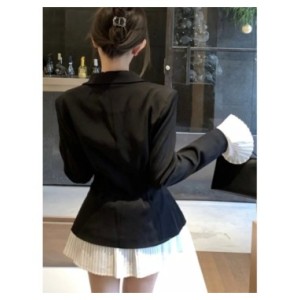 Vestido de traje de retazos elegante para mujer, cuello vuelto, botonadura única, manga acampanada, plisado, ropa elegante corea