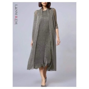 LANMREM-vestido plisado de 2 piezas para mujer, prenda de longitud media con cuello redondo, estilo elegante, ropa de moda femen