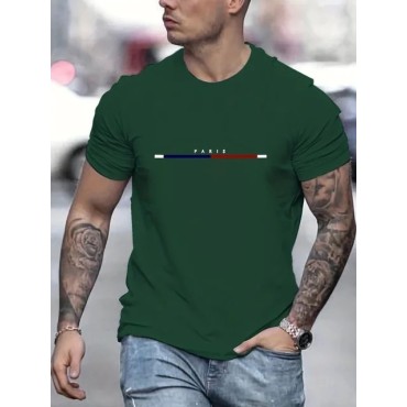 Camiseta de manga corta 100 de algodón para hombre, Camiseta holgada de París