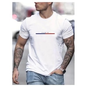 Camiseta de manga corta 100 de algodón para hombre, Camiseta holgada de París