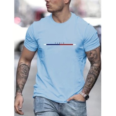 Camiseta de manga corta 100 de algodón para hombre, Camiseta holgada de París
