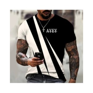 Camiseta con estampado 3D para hombre, camisa de cuello redondo de gran tamaño, holgada, informal, estilo Simple, Color blanco y Camiseta con estampado 3D para hombre, camisa de cuello redondo de gran tamaño, holgada, informal, estilo Simple, Color blanco y