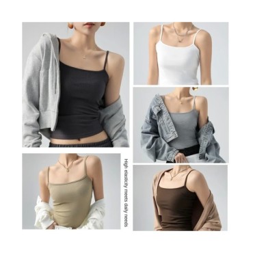 Camiseta básica sin mangas para mujer, Lisa camisola con tirantes finos, ajustada, de punto, venta al por mayor, Verano