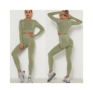 Conjunto de Yoga sin costuras para mujer, ropa deportiva de entrenamiento, Top corto de manga larga, Leggings de cintura alta, t