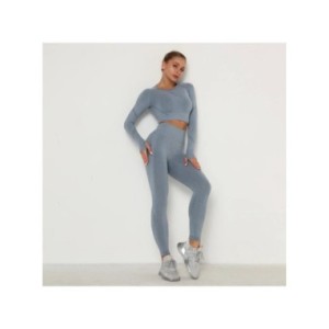 Conjunto de Yoga sin costuras para mujer, ropa deportiva de entrenamiento, Top corto de manga larga, Leggings de cintura alta, t Conjunto de Yoga sin costuras para mujer, ropa deportiva de entrenamiento, Top corto de manga larga, Leggings de cintura alta, t