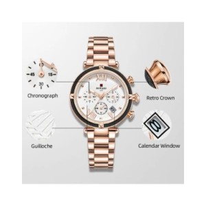 REWARD-Reloj de pulsera con correa de acero inoxidable para mujer, relojes de cuarzo, cronógrafo, calendario, resistente al agua
