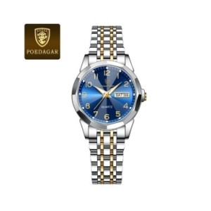 POEDAGAR-Reloj de pulsera de lujo para mujer, cronógrafo de cuarzo resistente al agua, luminoso, con fecha, de acero inoxidable