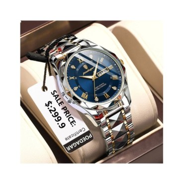 POEDAGAR-reloj de pulsera de lujo para hombre, cronógrafo de cuarzo, de acero inoxidable, luminoso, resistente al agua, con fech