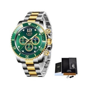 LIGE-reloj analógico de acero inoxidable para hombre, accesorio de pulsera de cuarzo resistente al agua con cronógrafo, compleme LIGE-reloj analógico de acero inoxidable para hombre, accesorio de pulsera de cuarzo resistente al agua con cronógrafo, compleme