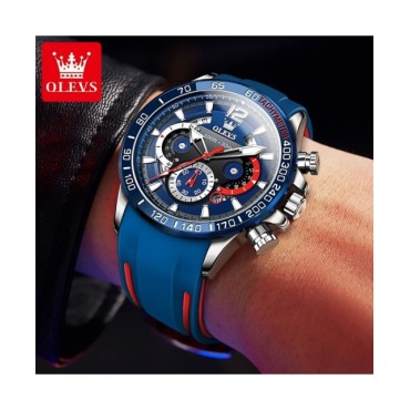 OLEVS-reloj de cuarzo con correa de goma para hombre, cronógrafo Original, luminoso, resistente al agua, con fecha y semana