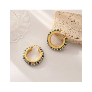 Pendientes de aro de piedras verdes para mujer, joyería Retro, diseño de lujo, alta calidad, latón, Metal, Color dorado, gran of Pendientes de aro de piedras verdes para mujer, joyería Retro, diseño de lujo, alta calidad, latón, Metal, Color dorado, gran of