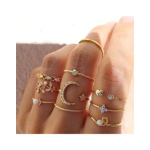 Juego de Anillos de cristal Vintage para mujer, anillo hueco geométrico de mariposa y Perla, joyería ajustable, joyería Funk Juego de Anillos de cristal Vintage para mujer, anillo hueco geométrico de mariposa y Perla, joyería ajustable, joyería Funk