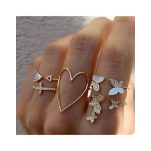 Juego de Anillos de cristal Vintage para mujer, anillo hueco geométrico de mariposa y Perla, joyería ajustable, joyería Funk Juego de Anillos de cristal Vintage para mujer, anillo hueco geométrico de mariposa y Perla, joyería ajustable, joyería Funk