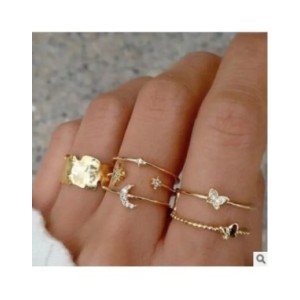 Juego de Anillos de cristal Vintage para mujer, anillo hueco geométrico de mariposa y Perla, joyería ajustable, joyería Funk Juego de Anillos de cristal Vintage para mujer, anillo hueco geométrico de mariposa y Perla, joyería ajustable, joyería Funk