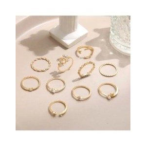 Juego de Anillos de cristal Vintage para mujer, anillo hueco geométrico de mariposa y Perla, joyería ajustable, joyería Funk Juego de Anillos de cristal Vintage para mujer, anillo hueco geométrico de mariposa y Perla, joyería ajustable, joyería Funk
