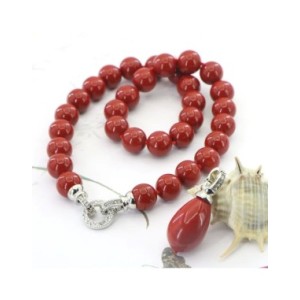 Collar con colgante de Coral rojo de concha de océano Natural para mujer, cadena de cuentas desmontable de 12mm, 45cm, regalo de Collar con colgante de Coral rojo de concha de océano Natural para mujer, cadena de cuentas desmontable de 12mm, 45cm, regalo de