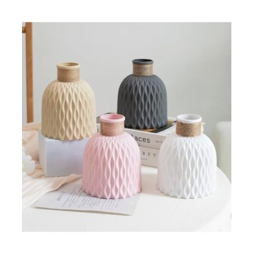 Jarrón de plástico ondulado para decoración del hogar, maceta de flores de estilo nórdico moderno, decoración de escritorio para
