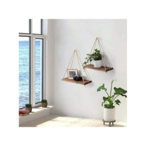 Estante de pared de cuerda de cáñamo colgante de columpio de madera, estante flotante montado en la sala de estar del hogar, ban Estante de pared de cuerda de cáñamo colgante de columpio de madera, estante flotante montado en la sala de estar del hogar, ban