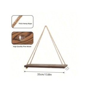 Estante de pared de cuerda de cáñamo colgante de columpio de madera, estante flotante montado en la sala de estar del hogar, ban