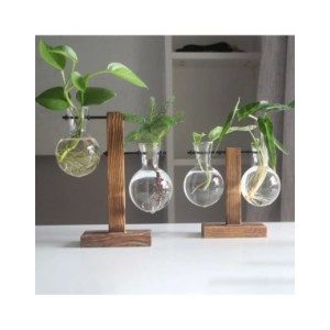 Macetero de escritorio de vidrio creativo, florero de bombilla, soporte de madera, contenedor de plantas hidropónicas, jarrones  Macetero de escritorio de vidrio creativo, florero de bombilla, soporte de madera, contenedor de plantas hidropónicas, jarrones