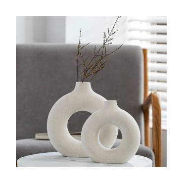 Jarrón nórdico Circular hueco de cerámica, Donuts, maceta para el hogar, accesorios de decoración para habitaciones de estar, In