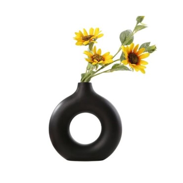 Jarrón nórdico Circular hueco de cerámica, Donuts, maceta para el hogar, accesorios de decoración para habitaciones de estar, In