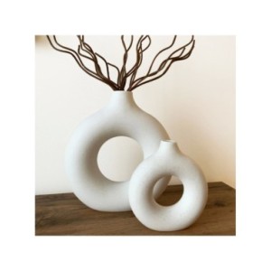 Jarrón nórdico Circular hueco de cerámica, Donuts, maceta para el hogar, accesorios de decoración para habitaciones de estar, In