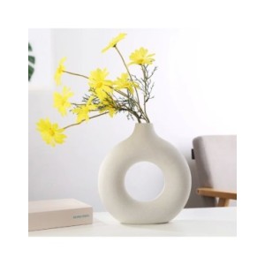 Jarrón nórdico Circular hueco de cerámica, Donuts, maceta para el hogar, accesorios de decoración para habitaciones de estar, In