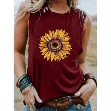 Camiseta sin mangas de girasol estético para mujer, camisa floreciente para niña, camiseta sin mangas para amantes de la natural