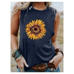 Camiseta sin mangas de girasol estético para mujer, camisa floreciente para niña, camiseta sin mangas para amantes de la natural