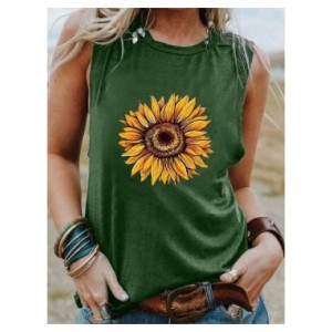 Camiseta sin mangas de girasol estético para mujer, camisa floreciente para niña, camiseta sin mangas para amantes de la natural