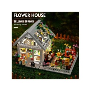 Juego de bloques de construcción de Casa de flores para niños, Mini bloques de construcción, vista de la calle de la ciudad, inv