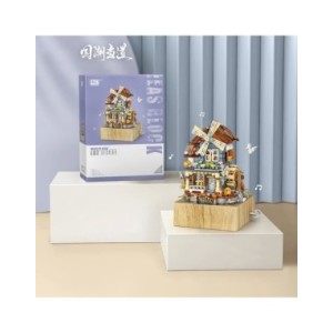 Bloques de construcción de molino de viento para niños, juguete de ladrillos para armar molino de viento giratorio Vintage, caja