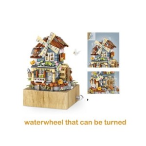 Bloques de construcción de molino de viento para niños, juguete de ladrillos para armar molino de viento giratorio Vintage, caja