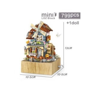 Bloques de construcción de molino de viento para niños, juguete de ladrillos para armar molino de viento giratorio Vintage, caja