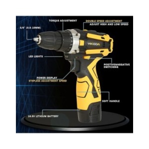 YIKODA-taladro inalámbrico de 12/16.8/21V, destornillador eléctrico recargable con batería de litio, herramientas eléctricas mul