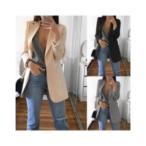 Hirigin-Chaqueta larga para mujer, abrigo ajustado para oficina, chaqueta de trabajo, moda coreana informal, primavera y otoño,  Hirigin-Chaqueta larga para mujer, abrigo ajustado para oficina, chaqueta de trabajo, moda coreana informal, primavera y otoño,