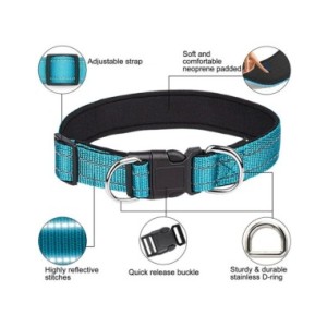 Collar reflectante para perros medianos y grandes, acolchado de neopreno suave, nailon transpirable, ajustable, 25 a 60 centímet