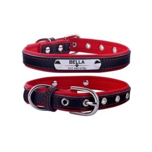 AiruiDog-Collar de cuero para perro, ajustable, personalizado, nombre de identificación para cachorro, grabado personalizado, XS