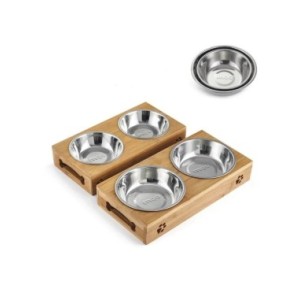 Cuenco de cerámica para perro y gato, cuenco de madera de bambú, doble, resistente al deslizamiento, para comida de perro pequeñ