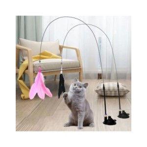 Varita de plumas para gatos, interactivo con superventosa juguete, desmontable, 2 piezas, recambios de plumas, Accesorios para g