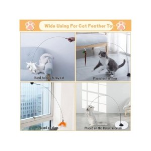 Varita de plumas para gatos, interactivo con superventosa juguete, desmontable, 2 piezas, recambios de plumas, Accesorios para g