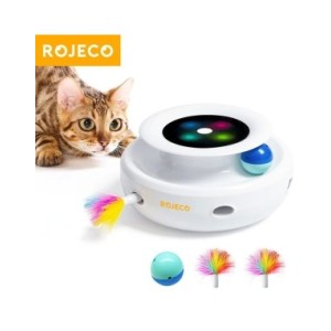 Robeco-juguetes inteligentes 2 en 1 para gato y perro, juego automático de plumas y bolas divertidas, 5 modos, accesorios intera