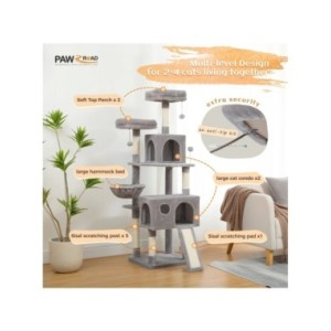 Árbol multinivel para gatos con cómodas perchas, marco de escalada estable, tablero para rascar, juguetes, muebles para gatos, E