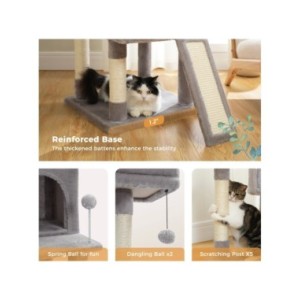 Árbol multinivel para gatos con cómodas perchas, marco de escalada estable, tablero para rascar, juguetes, muebles para gatos, E