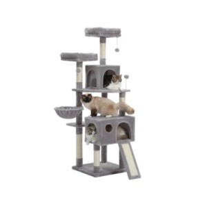 Árbol multinivel para gatos con cómodas perchas, marco de escalada estable, tablero para rascar, juguetes, muebles para gatos, E